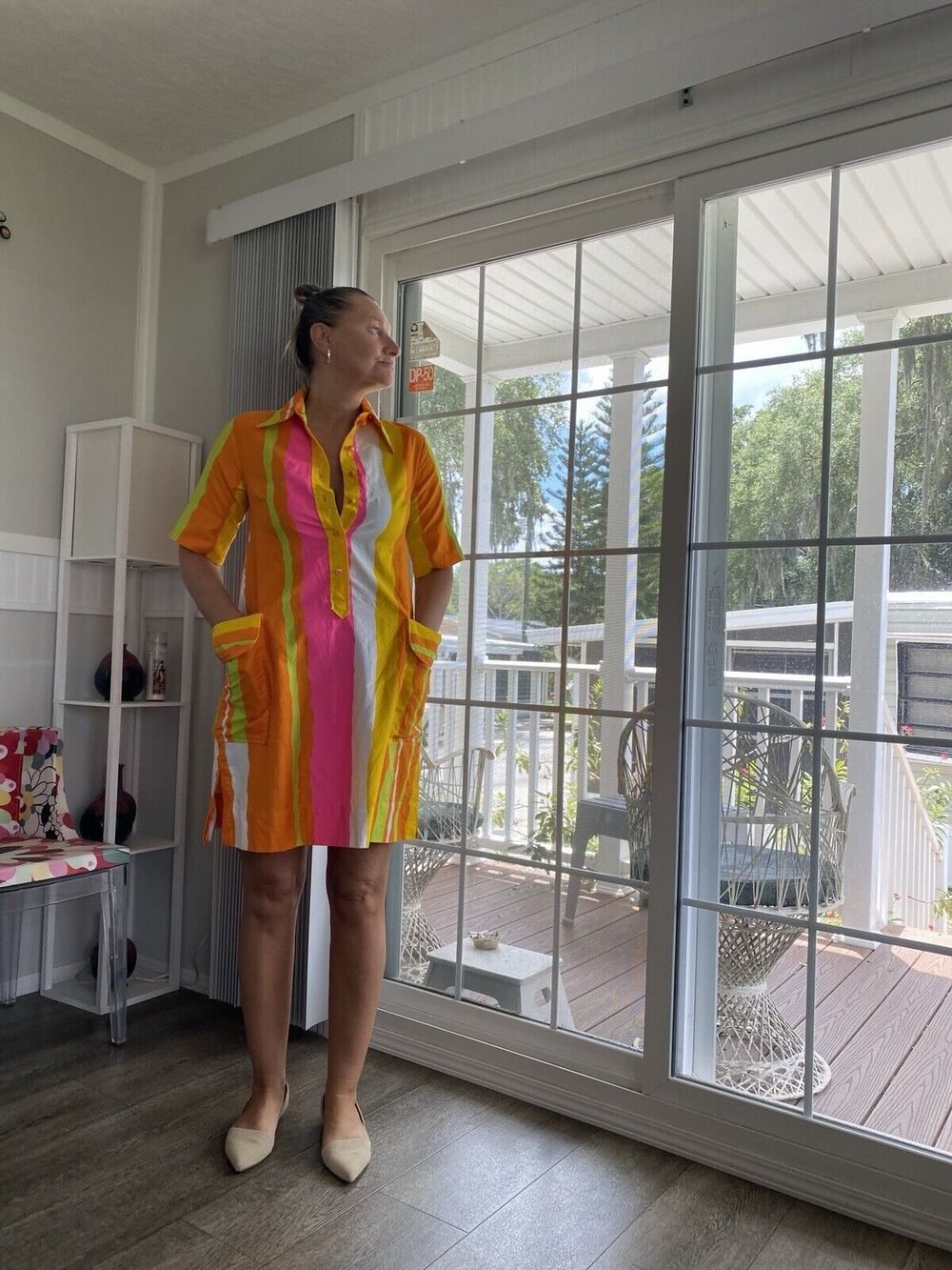 Catherine Ogust for Penthouse Gallery Bright colorful blouse shirt Dress P